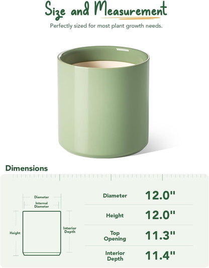 LE TAUCI 12 Inch Pot for Plants, Ceramic Planters for Indoor Plants, Mid-Century Modern Cylinder Flower Pots with Drainage Hole, Fits Fiddle Leaf Fig & Monstera, Home Decor, White