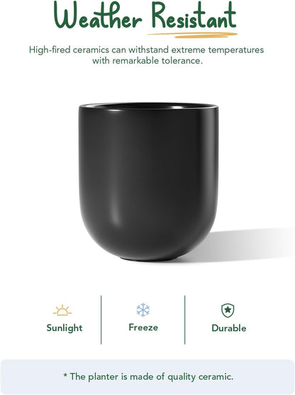 LE TAUCI 12 Inch Pots for Plants, Ceramic Large Planters for Indoor Plants, Indoor Plant Pots for Home Garden Patio Office, Planter Pots with Drainage Hole and Rubber Plug, Neutral Gray