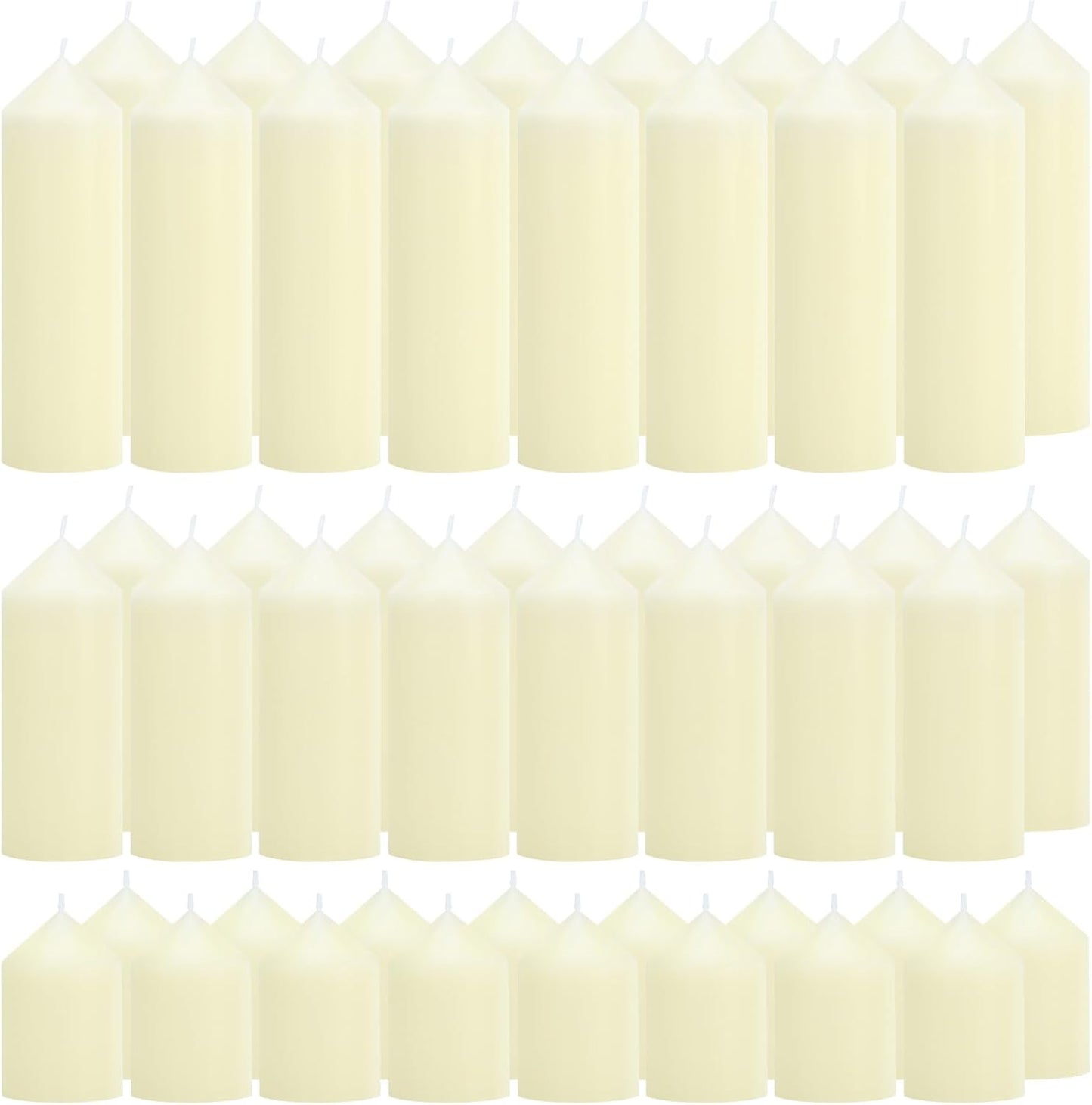 12-Pack Ivory Unscented Pillar Candle Set - 2x3, 2x6, 2x8-inch Long-Burning Drip-Free Tapers, 4 Per Size. Ideal for Home Decor, Weddings, Emergencies, and Holidays.