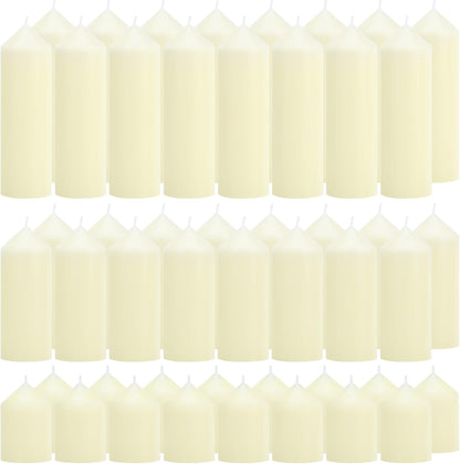 12-Pack Ivory Unscented Pillar Candle Set - 2x3, 2x6, 2x8-inch Long-Burning Drip-Free Tapers, 4 Per Size. Ideal for Home Decor, Weddings, Emergencies, and Holidays.