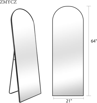 Mirror Full Length, 71"x26" Arched Full Length Mirror, Arch Mirror with Stand, Large Standing Mirrors, Oversized Full Body Mirrors with Aluminum Frame for Bedroom, Living Room (White)