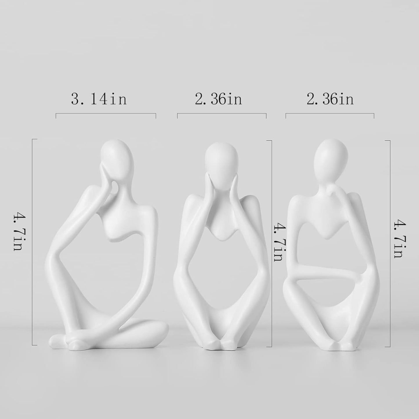 BrownLove 3pcs Decor White Thinker Statue Abstract Art Sculpture，Resin Collectible Figurines for Home Living Room Office Shelf Decoration