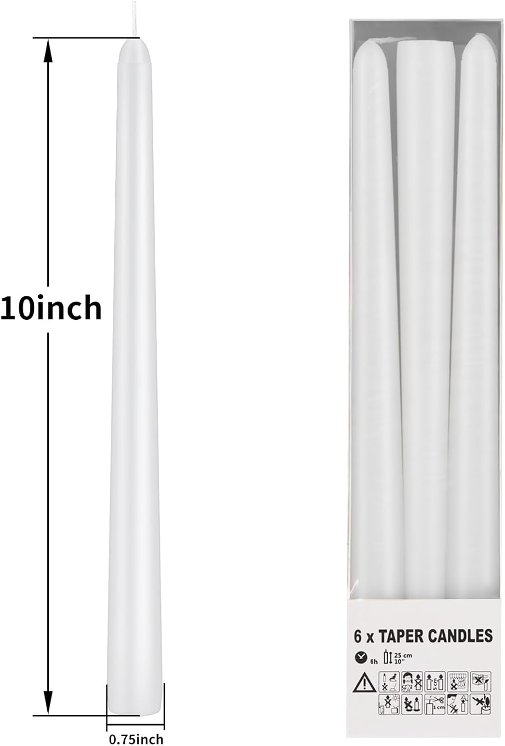 KORCCI Ivory Taper Candles 10 Inch - Set of 6 Long Candles, 8 Hours Long Burning, Smokeless & Unscented & Dripless, for Christmas Holiday Décor, Weddings, Birthdays, Dinner, Rituals (Ivory)