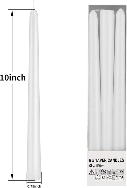KORCCI Ivory Taper Candles 10 Inch - Set of 6 Long Candles, 8 Hours Long Burning, Smokeless & Unscented & Dripless, for Christmas Holiday Décor, Weddings, Birthdays, Dinner, Rituals (Ivory)