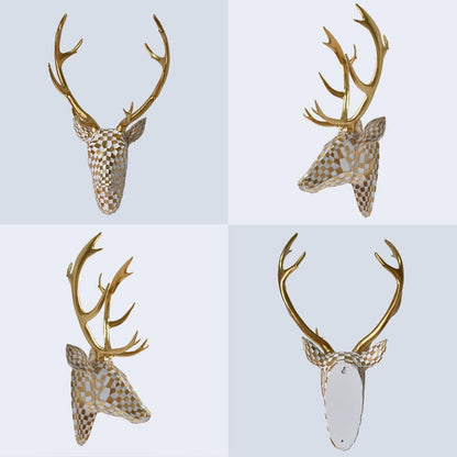 GIGICICI Mosaic Deer Head Wall Decor 15.7x8.7 Inch, Artistic Faux Resin Animal Head Wall Sculpture Hanging for Living Room Bedroom Kitchen Office, Black-White Gift