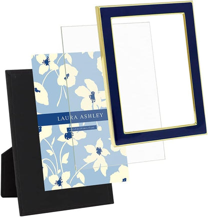 Laura Ashley 5x7 Navy Enamel Picture Frame, Gold Metal Edge with Easel, for Countertop, Counterspace, Tabletop Display, Bookshelf, Desk, Wall Décor, Photo Gallery (5x7, Navy W/Gold)