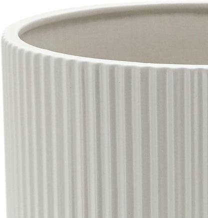 Amazon Basics Fluted Ceramic Round Planter with Drainage Hole, Indoor Outdoor Flower Pot, 10-inch, White