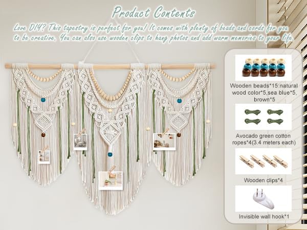 Gliterra Large Macrame Wall Hanging Handmade Boho Tapestry 43"x32" - Wall Art Decor for Living Room, Bedroom, Wedding (beige)