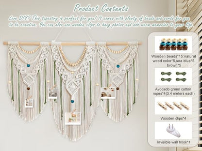 Gliterra Large Macrame Wall Hanging Handmade Boho Tapestry 43"x32" - Wall Art Decor for Living Room, Bedroom, Wedding (beige)