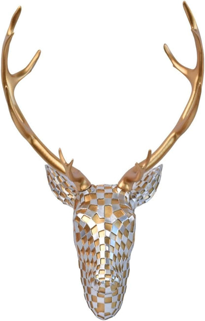 GIGICICI Mosaic Deer Head Wall Decor 15.7x8.7 Inch, Artistic Faux Resin Animal Head Wall Sculpture Hanging for Living Room Bedroom Kitchen Office, Black-White Gift