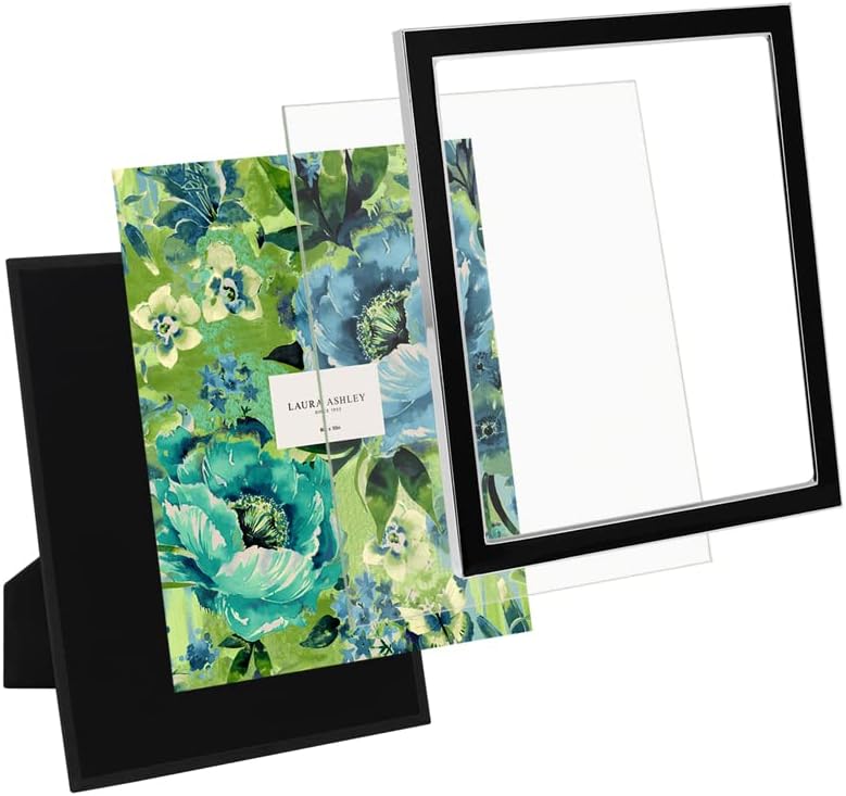 Laura Ashley 5x7 Navy Enamel Picture Frame, Gold Metal Edge with Easel, for Countertop, Counterspace, Tabletop Display, Bookshelf, Desk, Wall Décor, Photo Gallery (5x7, Navy W/Gold)