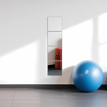 Ruomeng Home Gym Mirrors 12 Inch x 12Pcs Wall Mounted Mirror Glass Frameless Full Length Mirror Tiles for Home Gym, Bedroom, Door & Bathroom