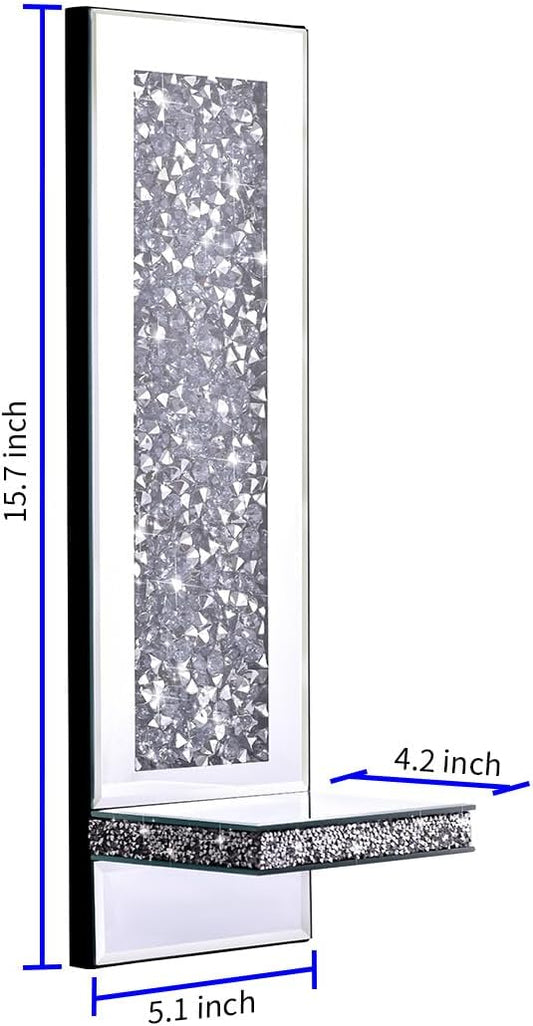 Aeveco Crystal Crush Diamond Mirrored Candle Sconces, Silver Wall Candle Holder Set of 2, Wall Decorations for Living Room，Dining Room (Rectangle Stripe (Style 4))