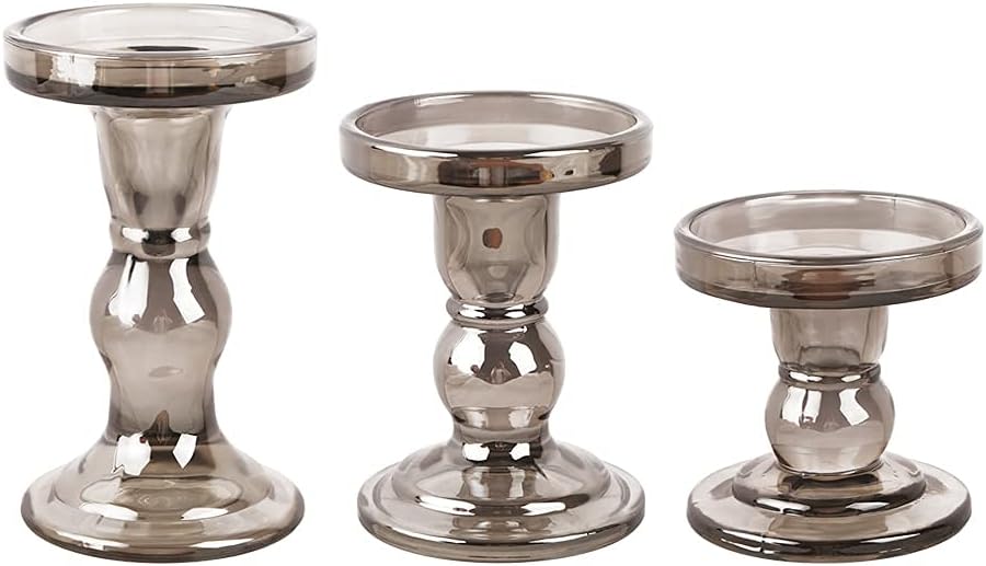 6-Piece Set of Glass Candlestick, Crystal Candlestick Holder Holder and Conical Candle, Christmas Candle Holder Decoration, Family Living Room Wedding Candle Holder (Clear 2sets)