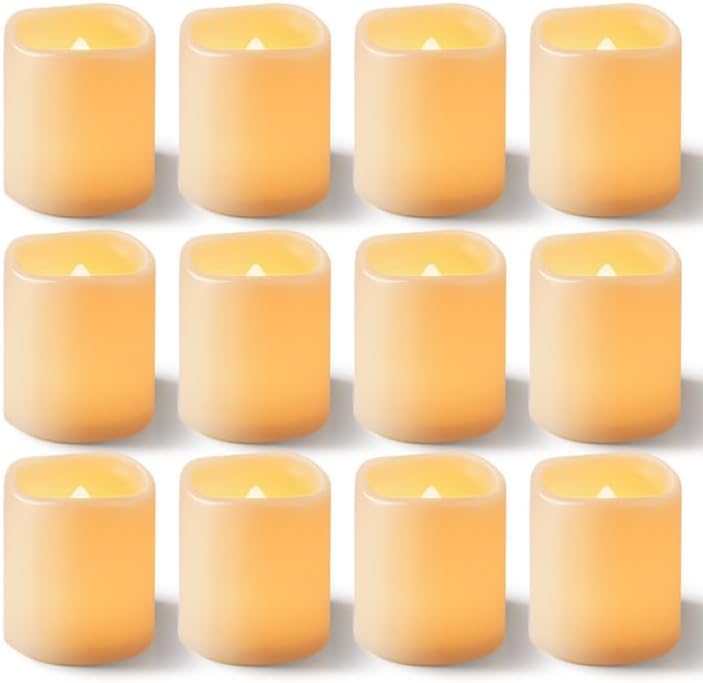 Homemory 24Pack Flickering Flameless Votive Candles,200+Hour Electric Fake Candles,Battery Operated LED Tealight for Wedding,Outdoor,Table,Halloween,Christmas Decor(Warm White,Battery Included)
