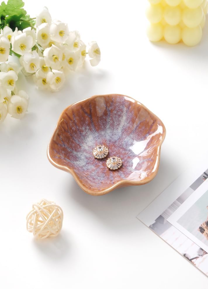 JAMEND CLXP Lotus Leaf Shape Decorative Ring Tray, Small Key Bowl, Ceramic Trinket Tray Jewelry Dish Organizing Necklace Earrings, Home Decoration for Mom Best Friend Sister, Pink.