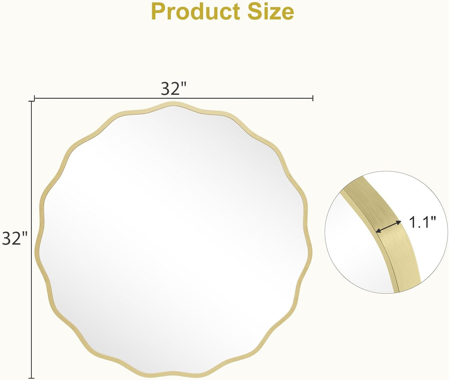 WallBeyond Round Wavy Mirror for Wall Decorative 24 inch, Modern Round Mirror Aluminum Frame for Bathroom Bedroom Living Room Home House Office Entryway, Gold