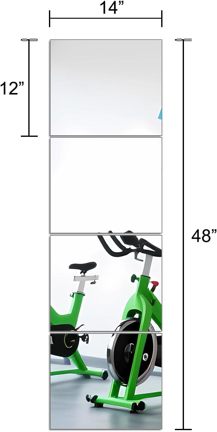 Ruomeng Home Gym Mirrors 12 Inch x 12Pcs Wall Mounted Mirror Glass Frameless Full Length Mirror Tiles for Home Gym, Bedroom, Door & Bathroom