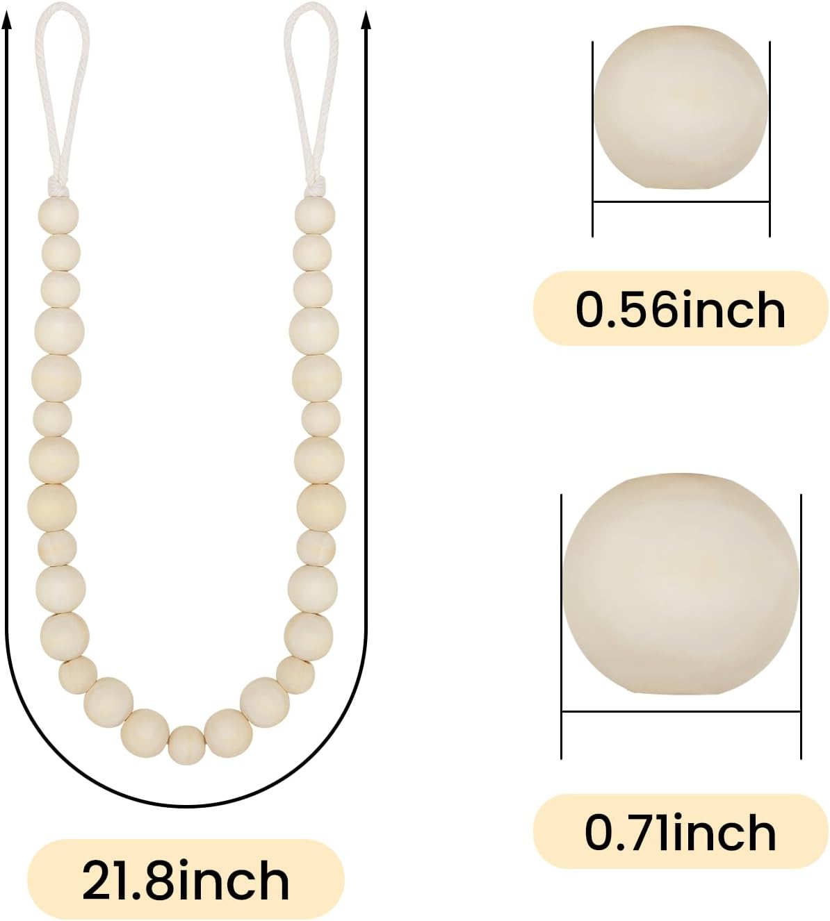 Wood Bead Curtain Tiebacks, KLOGTSIND Set of 2 Curtain Holdbacks for Thin or Thick Window Draperies, Boho Farmhouse Curtain Tiebacks with Hooks, Curtain Tie Backs for Home Office Room Decor