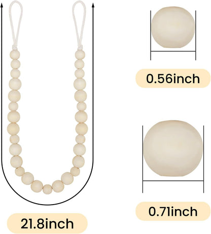 Wood Bead Curtain Tiebacks, KLOGTSIND Set of 2 Curtain Holdbacks for Thin or Thick Window Draperies, Boho Farmhouse Curtain Tiebacks with Hooks, Curtain Tie Backs for Home Office Room Decor