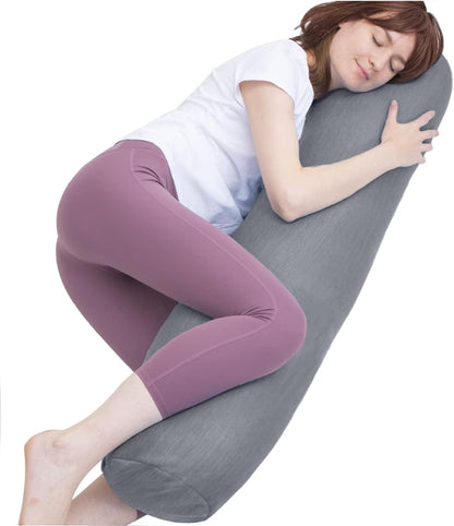 1 MIDDLE ONE Body Pillow for Adults, Bolster Pillow with Removable Velvet Cover, Long Round Cervical Roll Pillow, 47 x 7.87 Inches, Grey