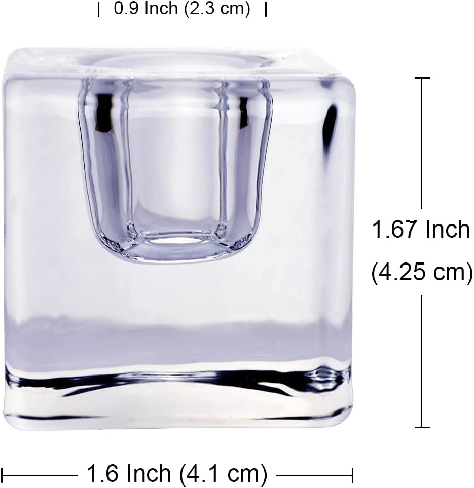 Square Glass Candle Holder Set of 2, Clear Taper Candlestick Holders, Ideal Gift for Dining Table, Wedding, Christmas and Party.…