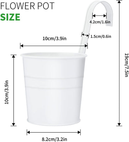 KINGLAKE Flower Pots,10 Pcs Metal Iron Hanging Flower Plant Pots Balcony Garden Plant Planter Baskets Fence Bucket Pot 4'' Flower Holders with Detachable Hook