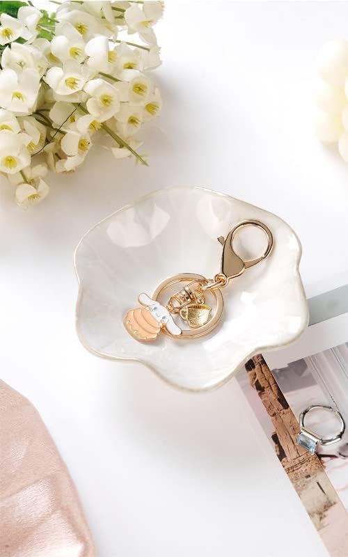 JAMEND CLXP Lotus Leaf Shape Decorative Ring Tray, Small Key Bowl, Ceramic Trinket Tray Jewelry Dish Organizing Necklace Earrings, Home Decoration for Mom Best Friend Sister, Pink.