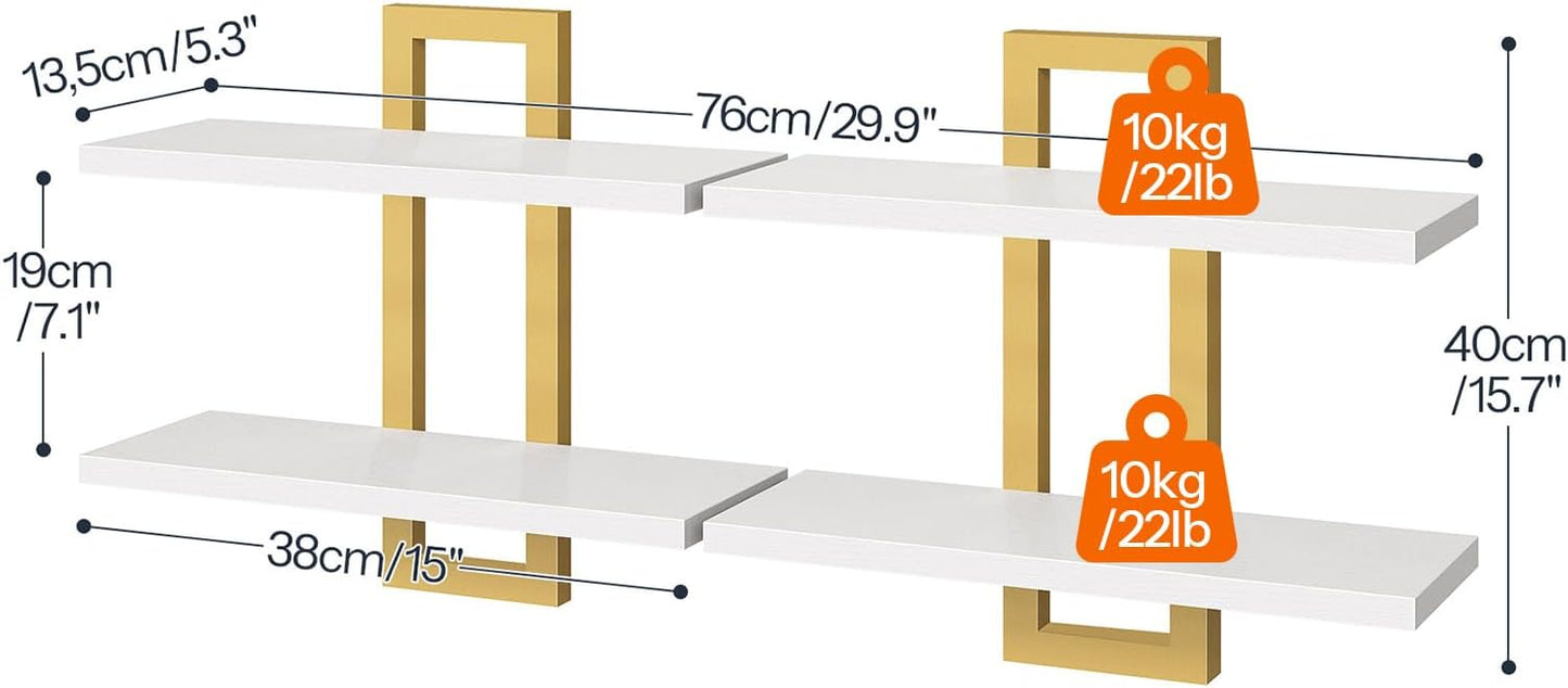 HOOBRO Floating Shelves, 15 Inch Wall Shelf Set of 2, Wall Mounted Storage Shelves 2-Tier, Hanging Bathroom Shelves, for Living Room, Bedroom, Bathroom, Kitchen, Rustic Brown and Black BF32BJ01G1