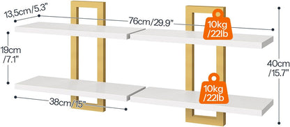 HOOBRO Floating Shelves, 15 Inch Wall Shelf Set of 2, Wall Mounted Storage Shelves 2-Tier, Hanging Bathroom Shelves, for Living Room, Bedroom, Bathroom, Kitchen, Rustic Brown and Black BF32BJ01G1