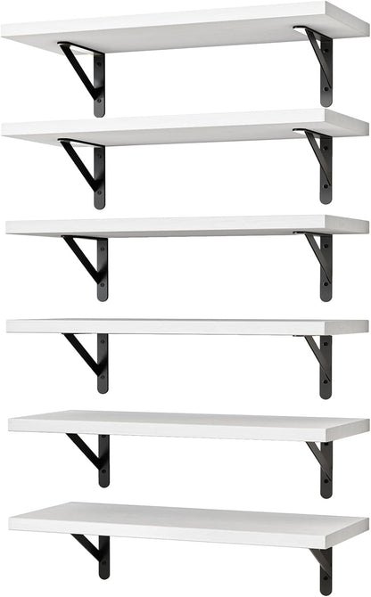 YGEOMER Brown Floating Shelves for Wall, 16.5 Inch Farmhouse Wall Shelves for Bedroom, Bathroom Storage, Living Room and Kitchen Decor (Set of 6 Brown)