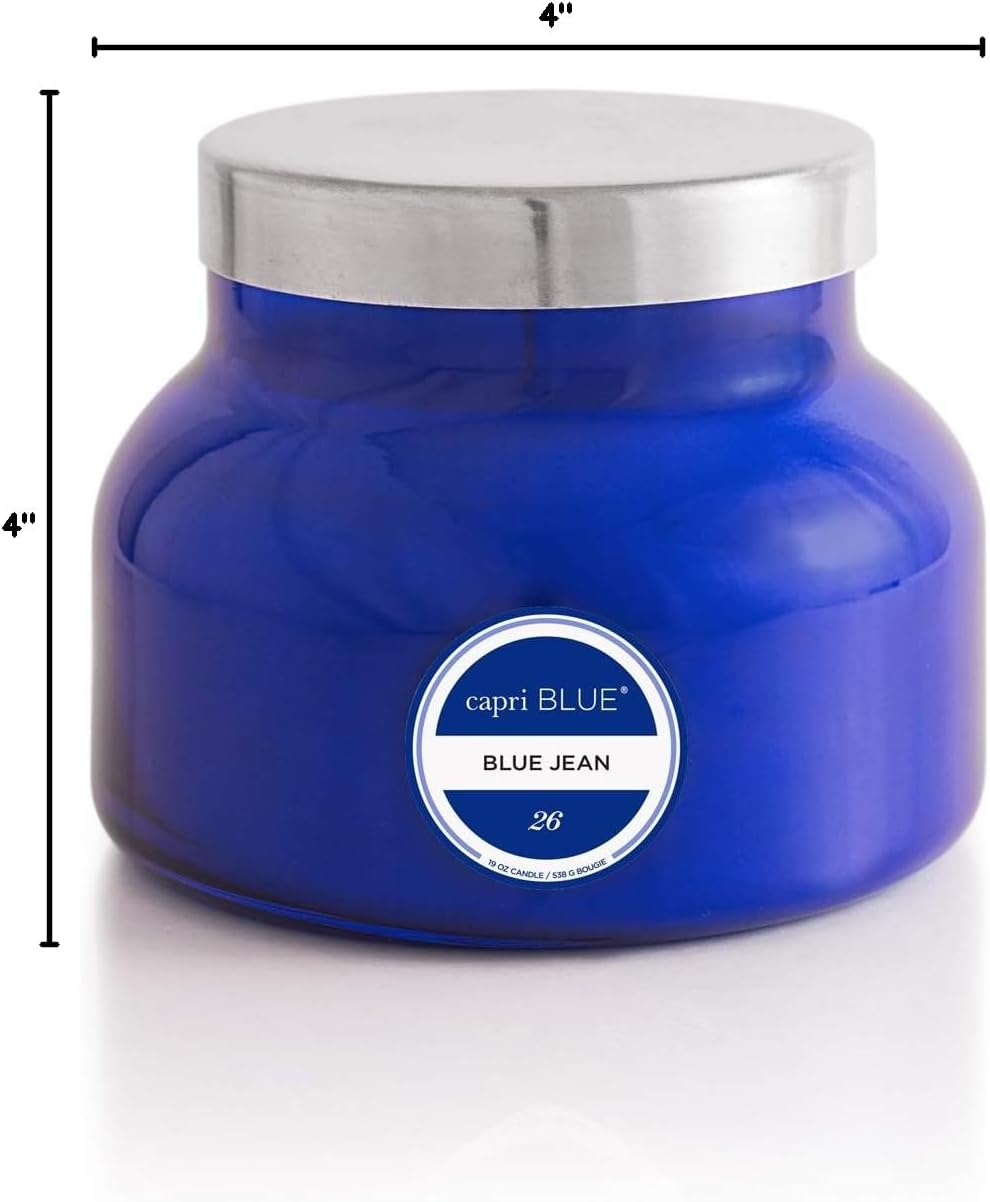 Capri Blue Scented Candles - Soy Candle Wax Blend - Jar Candles - Blue Candle Gifts for Women & Men - Luxury Candles for Home Scented with Citrus, White Musk & Patchouli - Blue Jean (19 oz)
