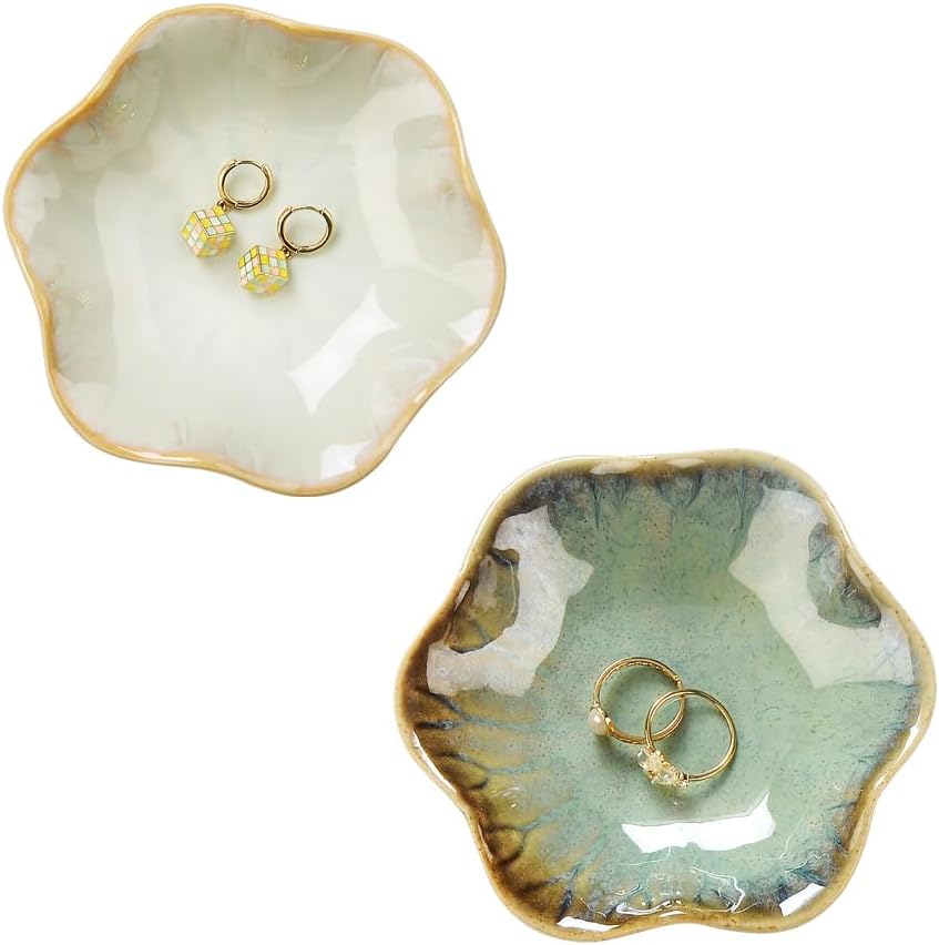 JAMEND CLXP Lotus Leaf Shape Decorative Ring Tray, Small Key Bowl, Ceramic Trinket Tray Jewelry Dish Organizing Necklace Earrings, Home Decoration for Mom Best Friend Sister, Pink.