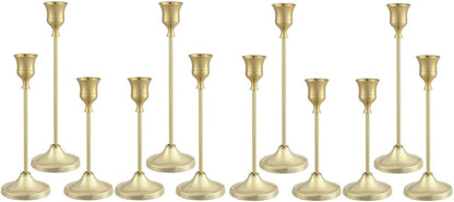 Candlestick Holders 4 Sets(12 Pcs), Brass Gold Candle Holders with Anti-Slip Pad, Metal Taper Candle Holder, Candle Holder for Wedding Fireplace Mantel Housewarming Gift