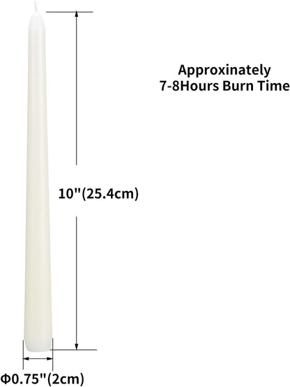 flamecan Ivory Taper Candles, Set of 40 Unscented and Smokeless 10 Inch Taper Candles Long Burning, Paraffin Wax with Cotton Wicks for Burning Approxinately 7-8 Hours Time