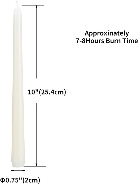 qinxiang 30 Pack Ivory Taper Candles, 10 inch (H) Dripless, Unscented Dinner Candle, Smokeless Taper Candles, Paraffin Wax with Cotton Wicks, Approxinately 7-8Hours Burn Time