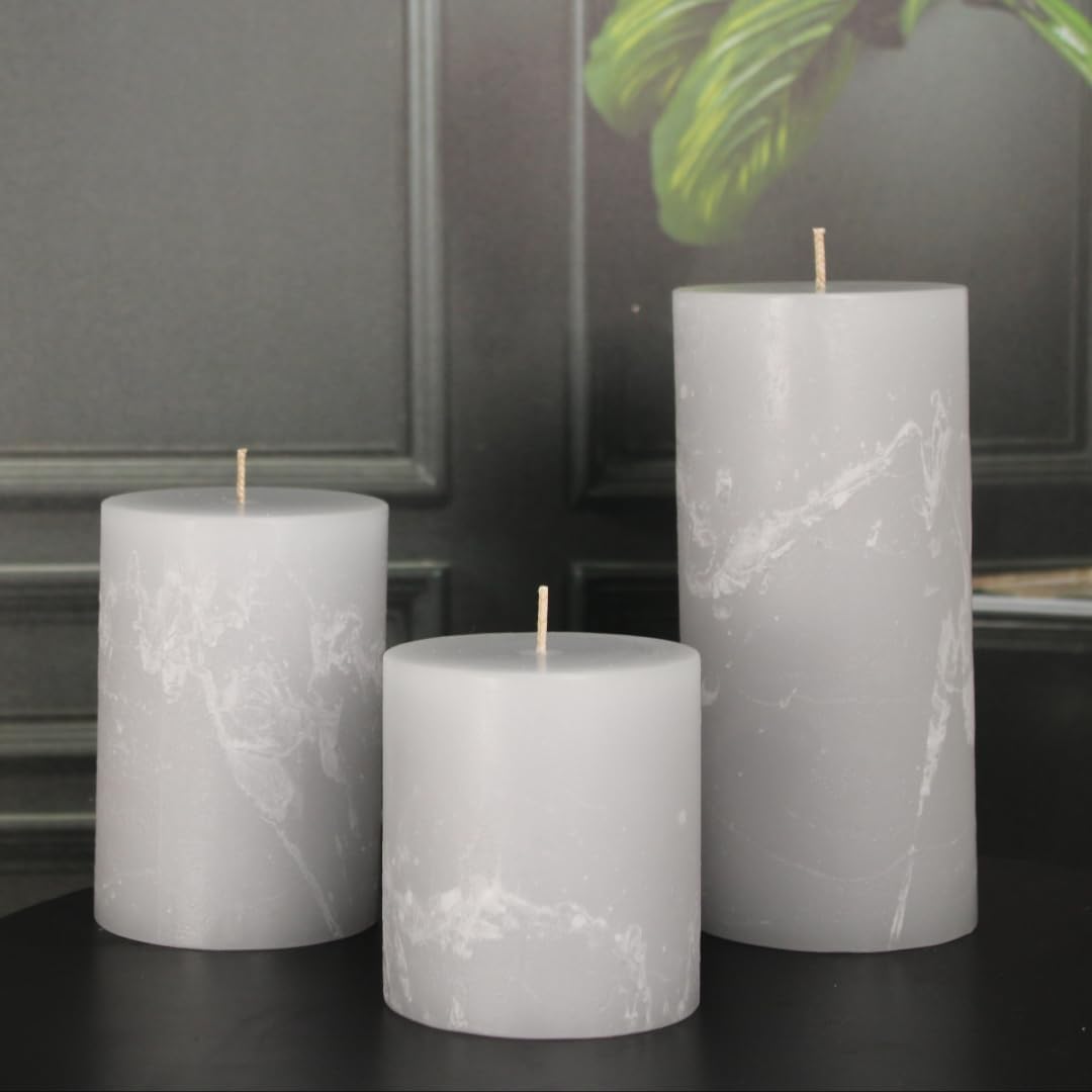 Simply Soson 3x6 inch Ivory Pillar Candles Set of 3, Rustic Texture, Unscented Ivory Candles, Dripless Candles, 3 inch Pillar Candles Ideal as Wedding, Parties, Spas, Dinner, Home Decoration, Church