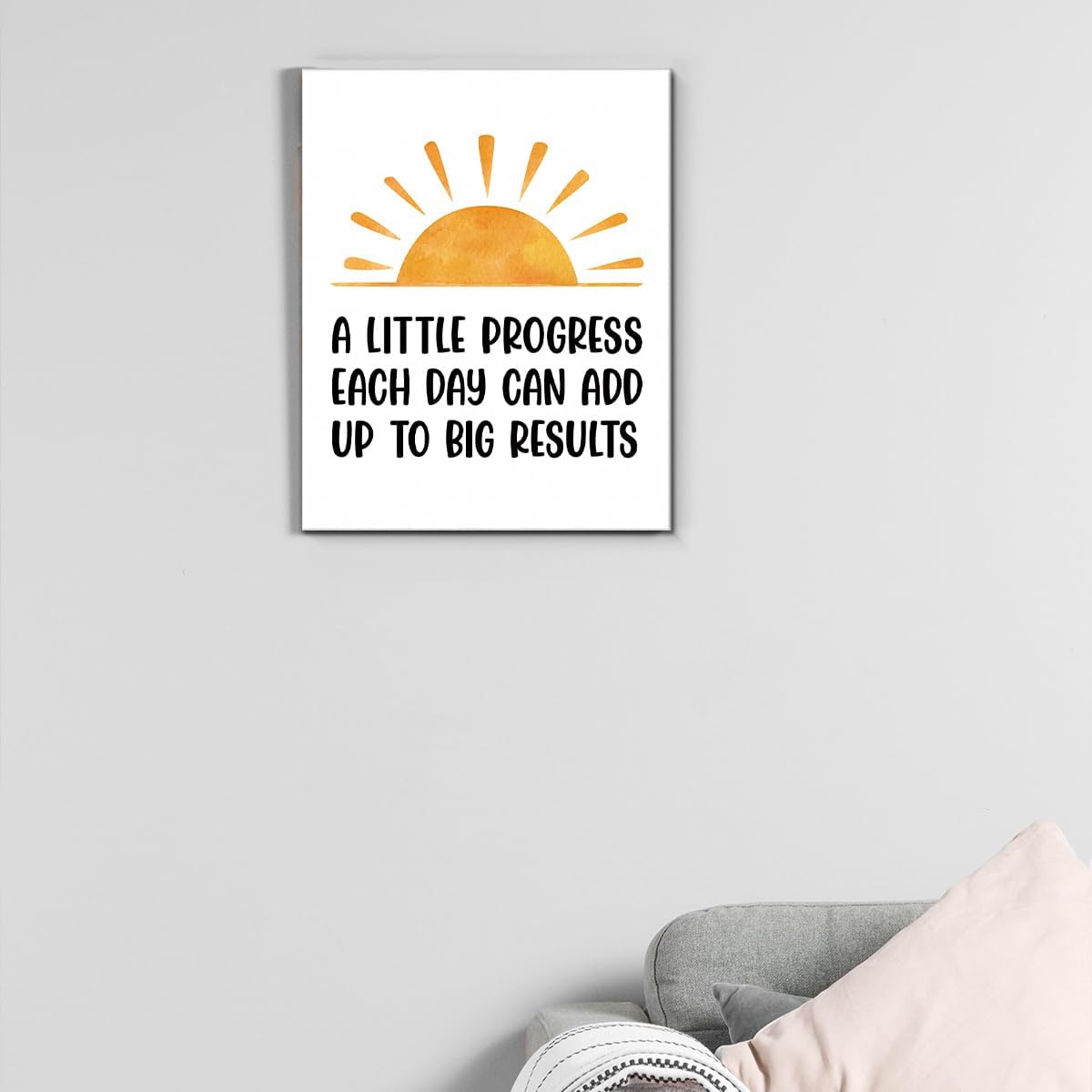 Inspirational Farmhouse Canvas Print Wall Art Decor One Small Positive Thought in the Morning Can Change Your Whole Day Sign Painting Plaque Rustic Home Decoration (8 X 8 Inches, Framed)