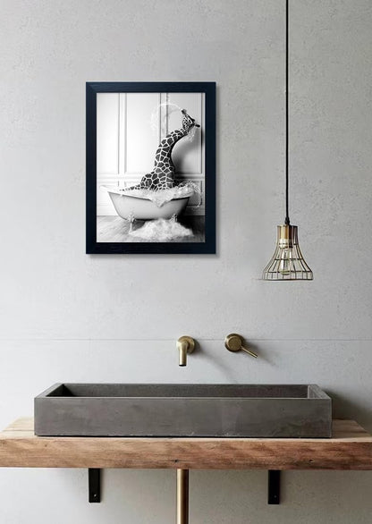 Bathroom Picture Wall Decor, Framed Black and White Bathroom Wall Art, Toilet Paper in Little Funny Raccoon's Hand Animal Canvas Print Painting