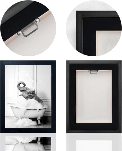 Bathroom Picture Wall Decor, Framed Black and White Bathroom Wall Art, Toilet Paper in Little Funny Raccoon's Hand Animal Canvas Print Painting