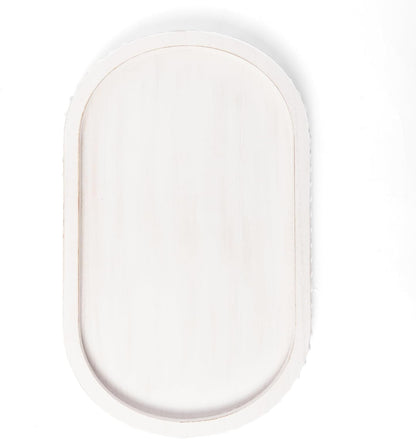 HPC Decor 12in Round Wood Tray - White, Distressed, Farmhouse Rustic - Decorative Tray for Living Room, Coffee Table, Kitchen Table or Farmhouse Serving Tray