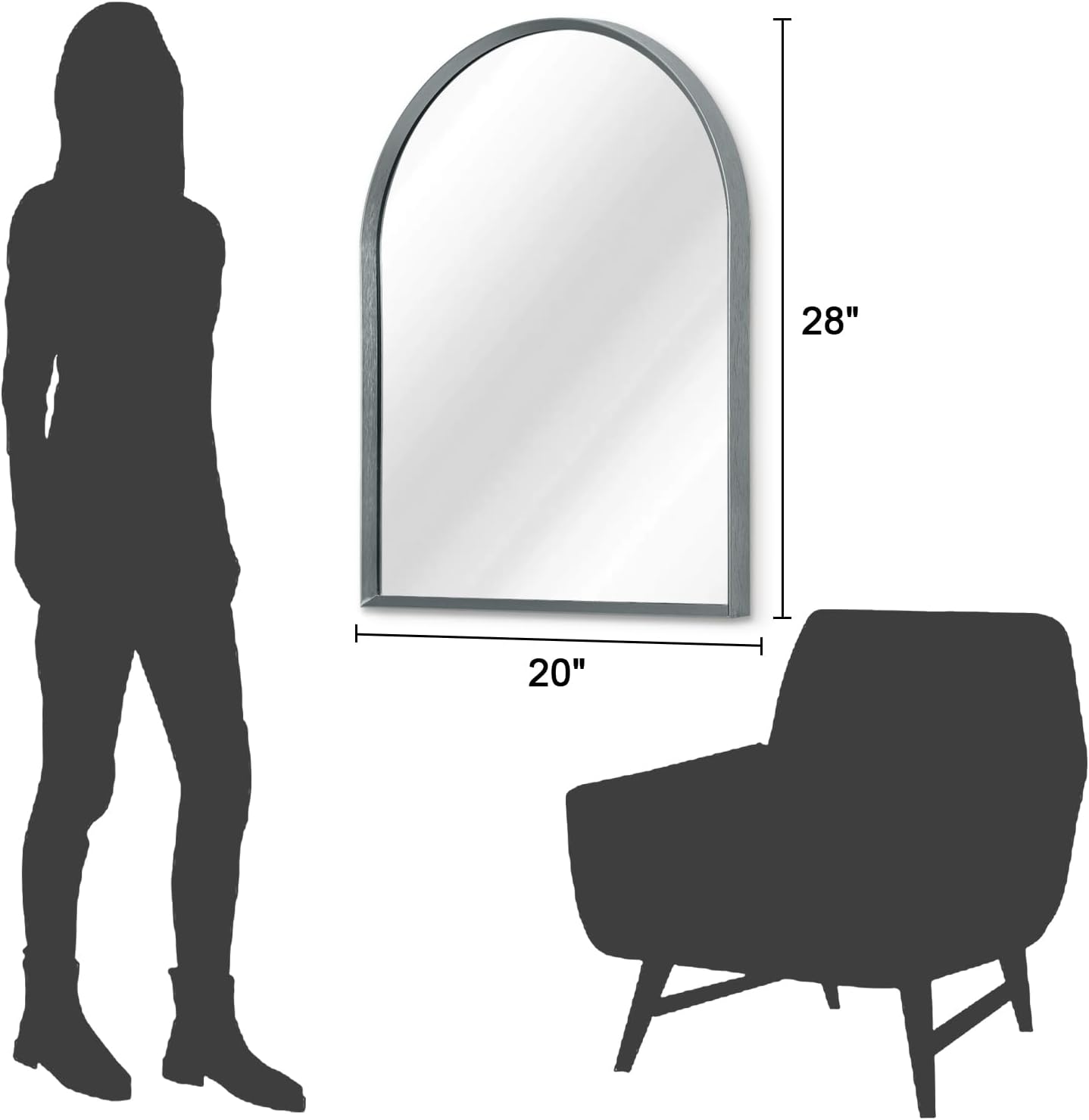 Black Arched Mirror, Modern Bathroom Wall Mirror Aluminum Alloy Framed Mirror Brushed Metal Vanity Wall Mounted Mirror for Livingroom Bedroom Entryway Room 16"x12"