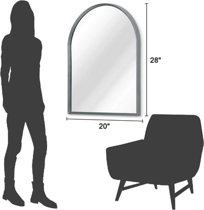 Black Arched Mirror, Modern Bathroom Wall Mirror Aluminum Alloy Framed Mirror Brushed Metal Vanity Wall Mounted Mirror for Livingroom Bedroom Entryway Room 16"x12"