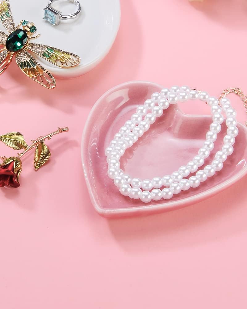 JAMEND CLXP Lotus Leaf Shape Decorative Ring Tray, Small Key Bowl, Ceramic Trinket Tray Jewelry Dish Organizing Necklace Earrings, Home Decoration for Mom Best Friend Sister, Pink.
