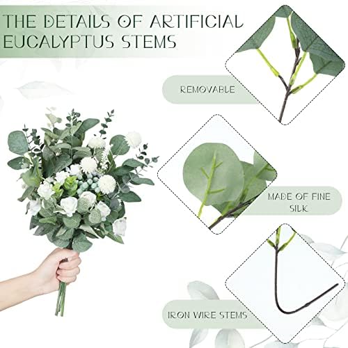 Giegxin 180 Pcs 3 Kinds Mixed Artificial Eucalyptus Leaves Stems Bulk Silver Dollar Leaves Picks Dried Eucalyptus Bundle Faux Spray for Wedding Vase Bouquet Floral Arrangement (Green)