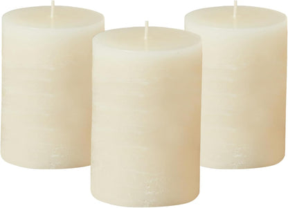Simply Soson 3x6 inch Ivory Pillar Candles Set of 3, Rustic Texture, Unscented Ivory Candles, Dripless Candles, 3 inch Pillar Candles Ideal as Wedding, Parties, Spas, Dinner, Home Decoration, Church