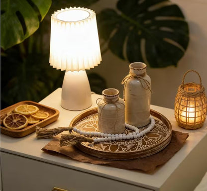 Hanobe Decorative Serving Tray Round: Farmhouse Coffee Table Decor Boho White Mandala Trays for Living Room Kitchen Bathroom Display