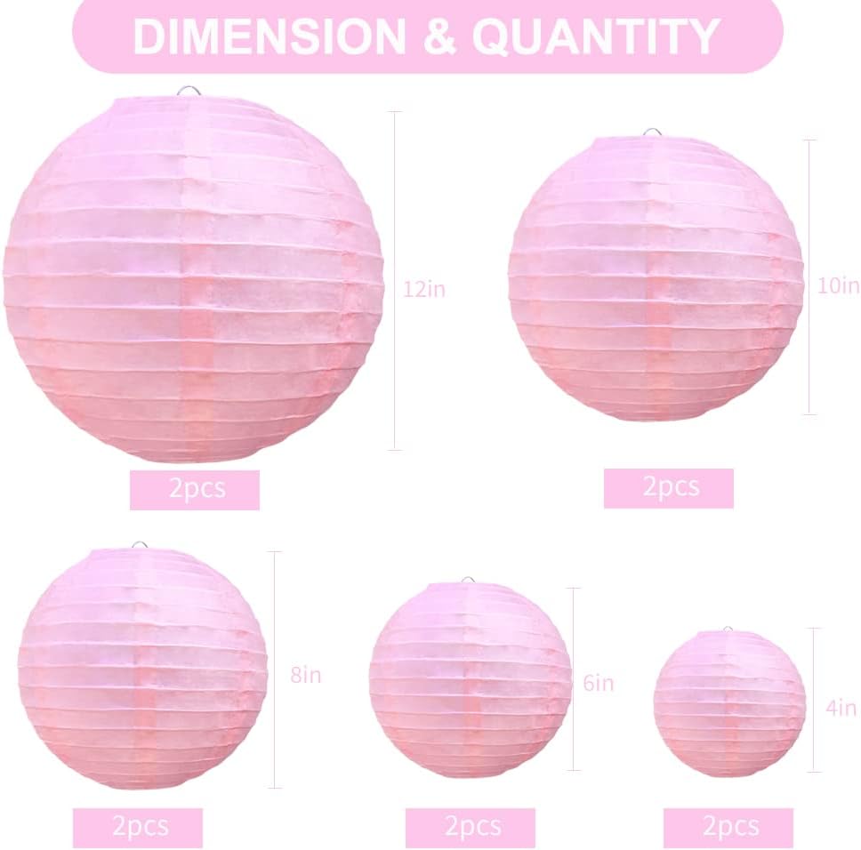 BEISHIDA 10Pcs White Paper Lanterns Decorative Chinese/Japanese Hanging Round Paper Lanterns Lamp for Birthday, Wedding, Christmas, Bridal, Home Decor, Party Decoration(Size of 4”, 6”, 8”, 10”)