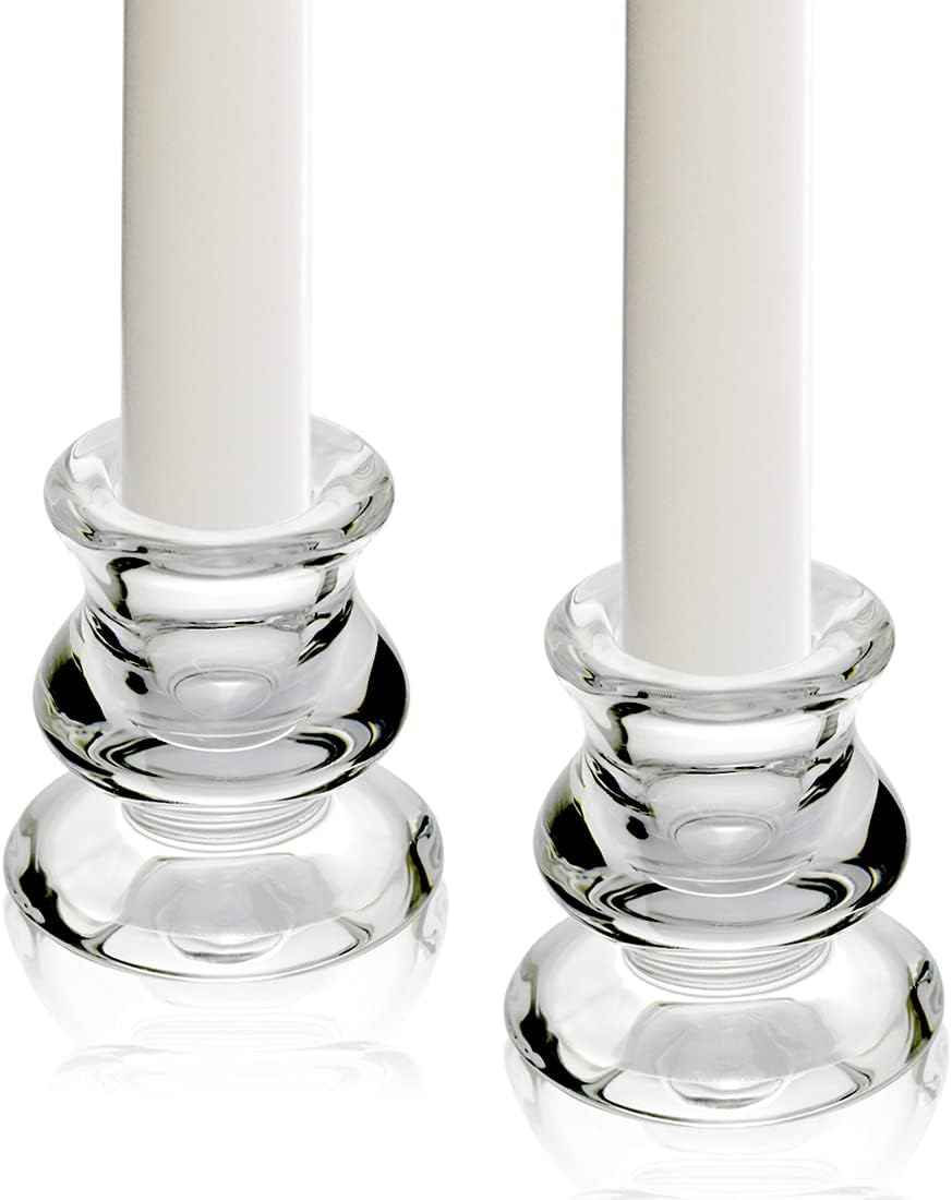 Clear Glass Candlestick Holders, Set of 2 Taper Candle Holders for Wedding, Decoration and Dinning