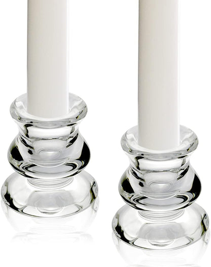 Clear Glass Candlestick Holders, Set of 2 Taper Candle Holders for Wedding, Decoration and Dinning